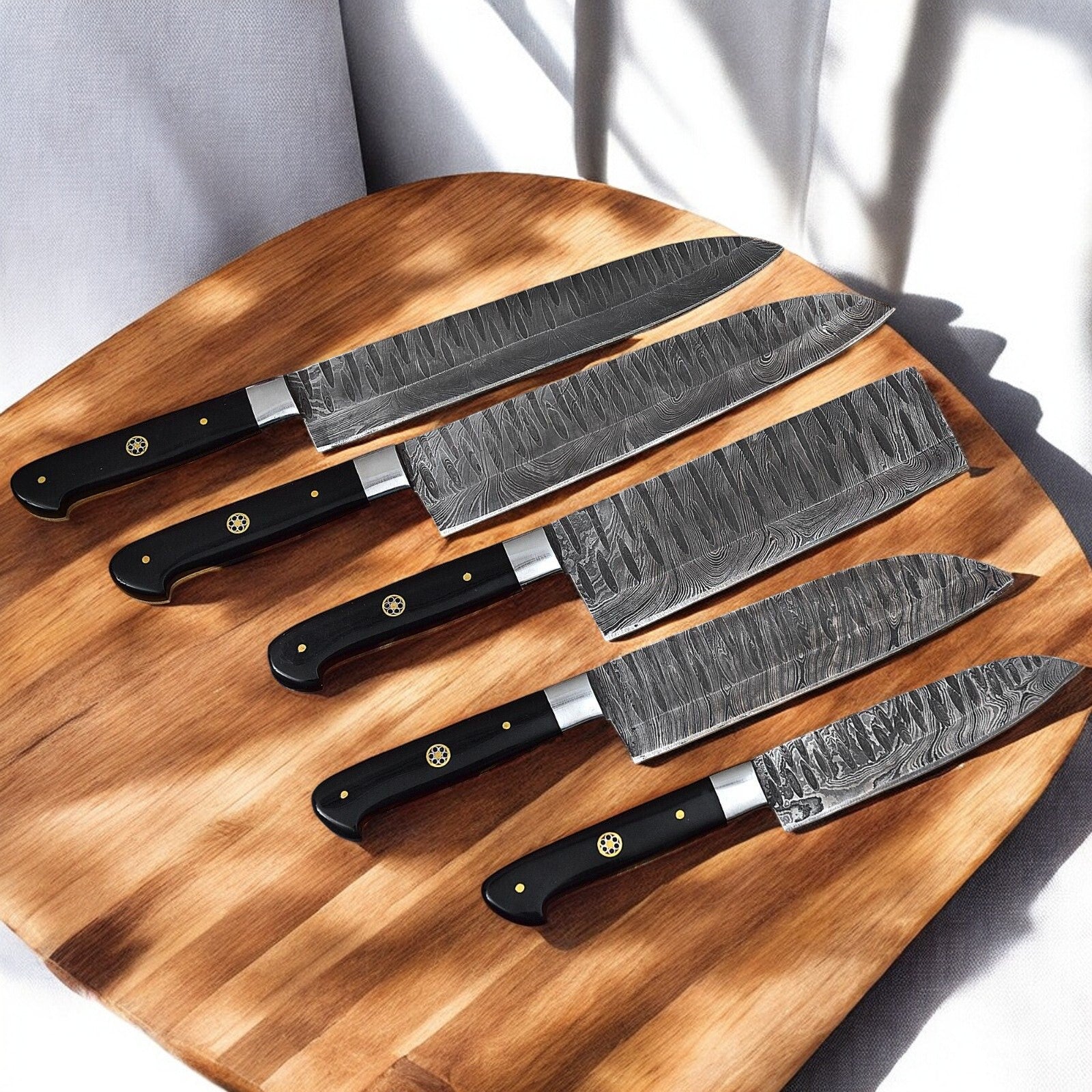 Handmade Damascus Kitchen Knives Set – Buffalo Horn Handle Damascus Knife Store