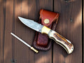 cowboy Pocket Knife | Antler Horn Handle with damascus blade Damascus Knife Store