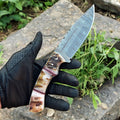 Handmade Damascus Hunting Knife with Sheep Horn Handle Damascus Knife Store