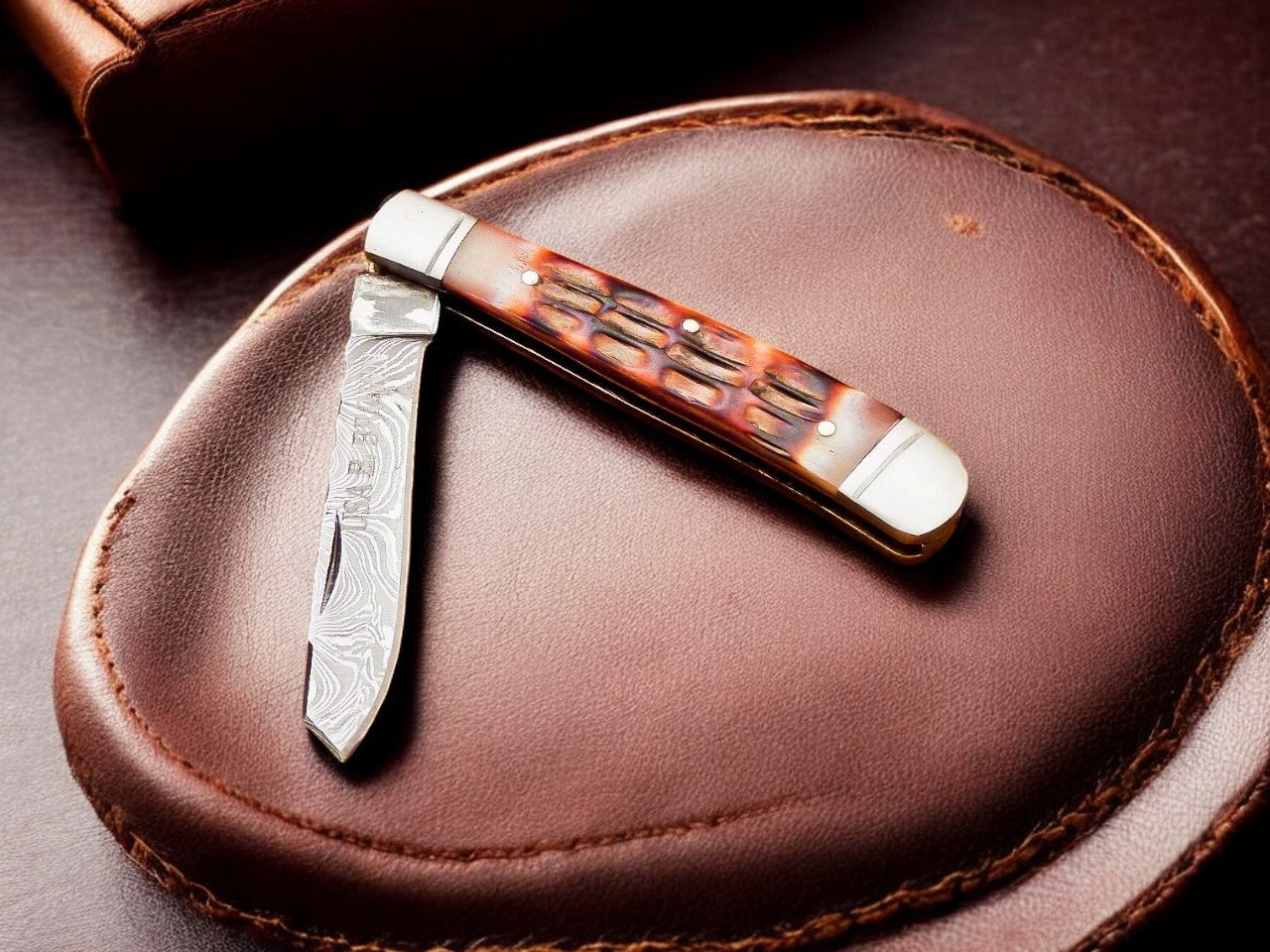 Custom Handmade Damascus Steel Pocket Knife with Bone Handle Damascus Knife Store