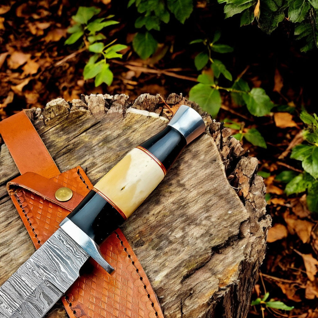 Handmade Damascus Bowie Knife – Bone & Buffalo Horn Handle Damascus Knife Store