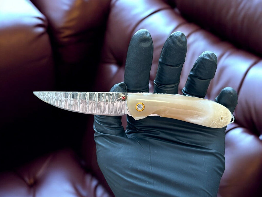 Handmade Damascus Steel Pocket Knife with Bone Handle Damascus Knife Store
