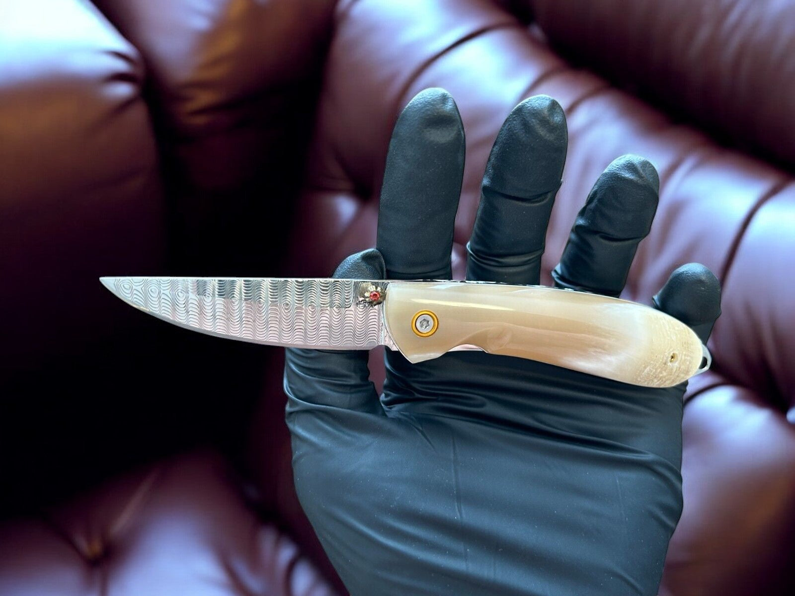 Handmade Damascus Steel Pocket Knife with Bone Handle Damascus Knife Store