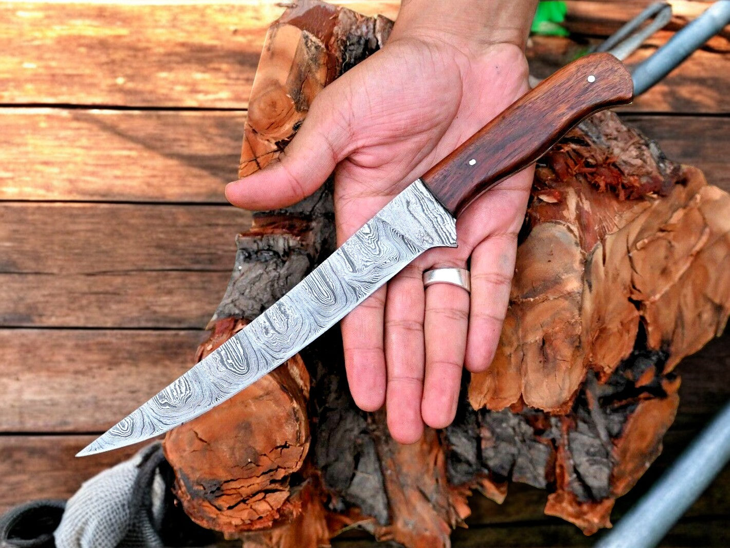 Premium Damascus Fillet Knife – 7.6" Blade, Rosewood Handle Damascus Knife Store