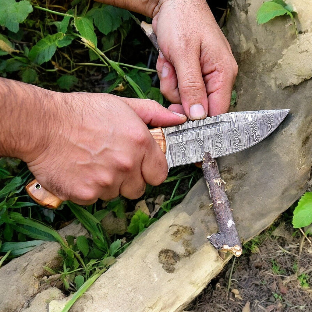 Custom Handmade Damascus Hunting Knife – Olive Wood Handle Damascus Knife Store