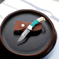 Damascus Pocket Knife - Resin & Bone Handle, 3" Blade Damascus Knife Store
