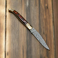 Damascus Pocket Knife with Exotic Wood & Brass Bolster Damascus Knife Store