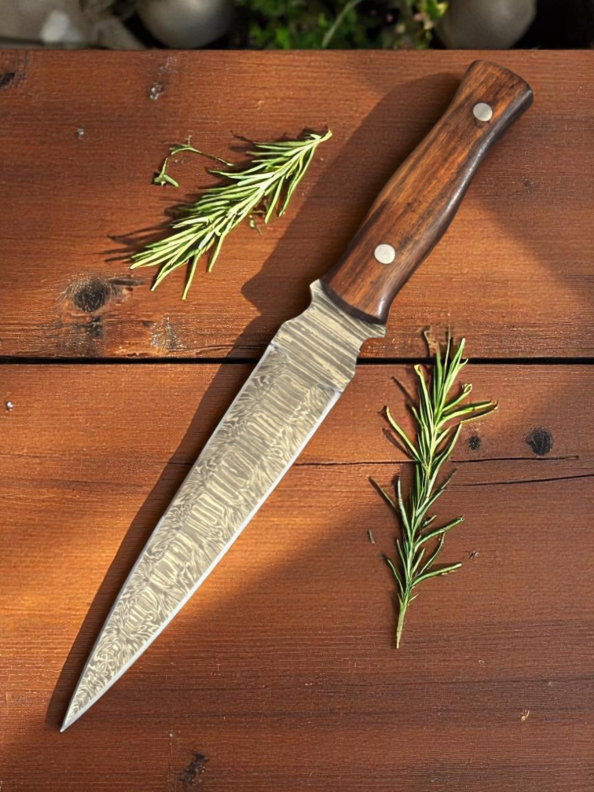 Custom Handmade Damascus Hunting Knife with Wood Handle Damascus Knife Store