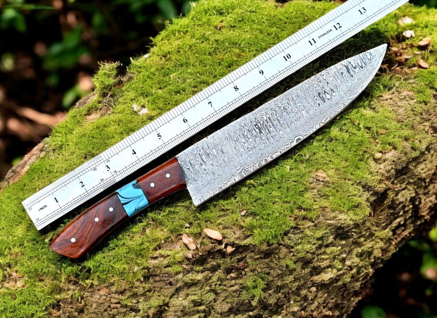 Custom Handmade Damascus Hunting Knife – 13" with Rosewood Handle Damascus Knife Store