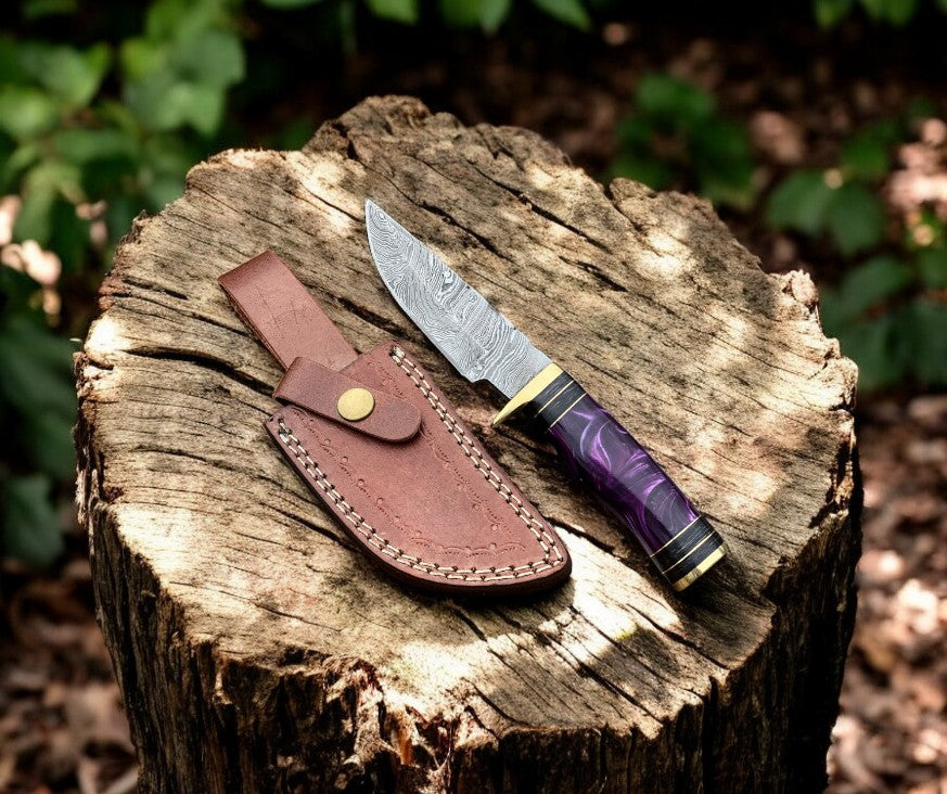 Handmade Damascus Hunting Knife with Epoxy Resin Handle Damascus Knife Store