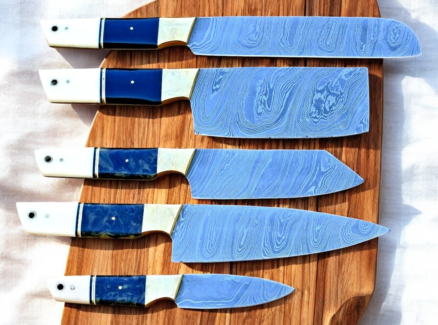 Premium Handmade Damascus Kitchen Knives Set – Resin & Bone Damascus Knife Store