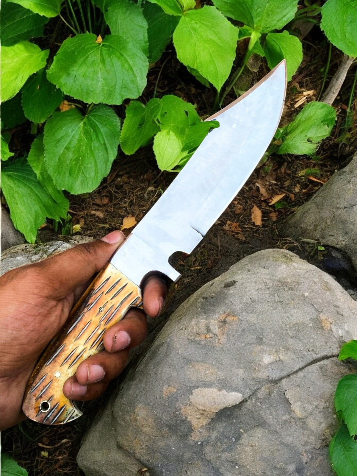 Custom Handmade Bowie Knife - D2 Steel Blade, Bone Handle, 13" Overall Damascus Knife Store