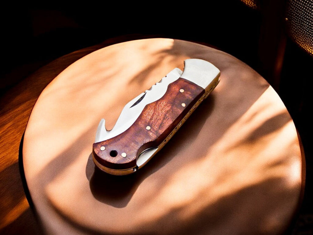 Handmade Stainless Steel Pocket Knife with Rosewood Handle Damascus Knife Store