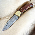 Custom Handmade Damascus Steel Pocket Knife with Rosewood Handle Damascus Knife Store