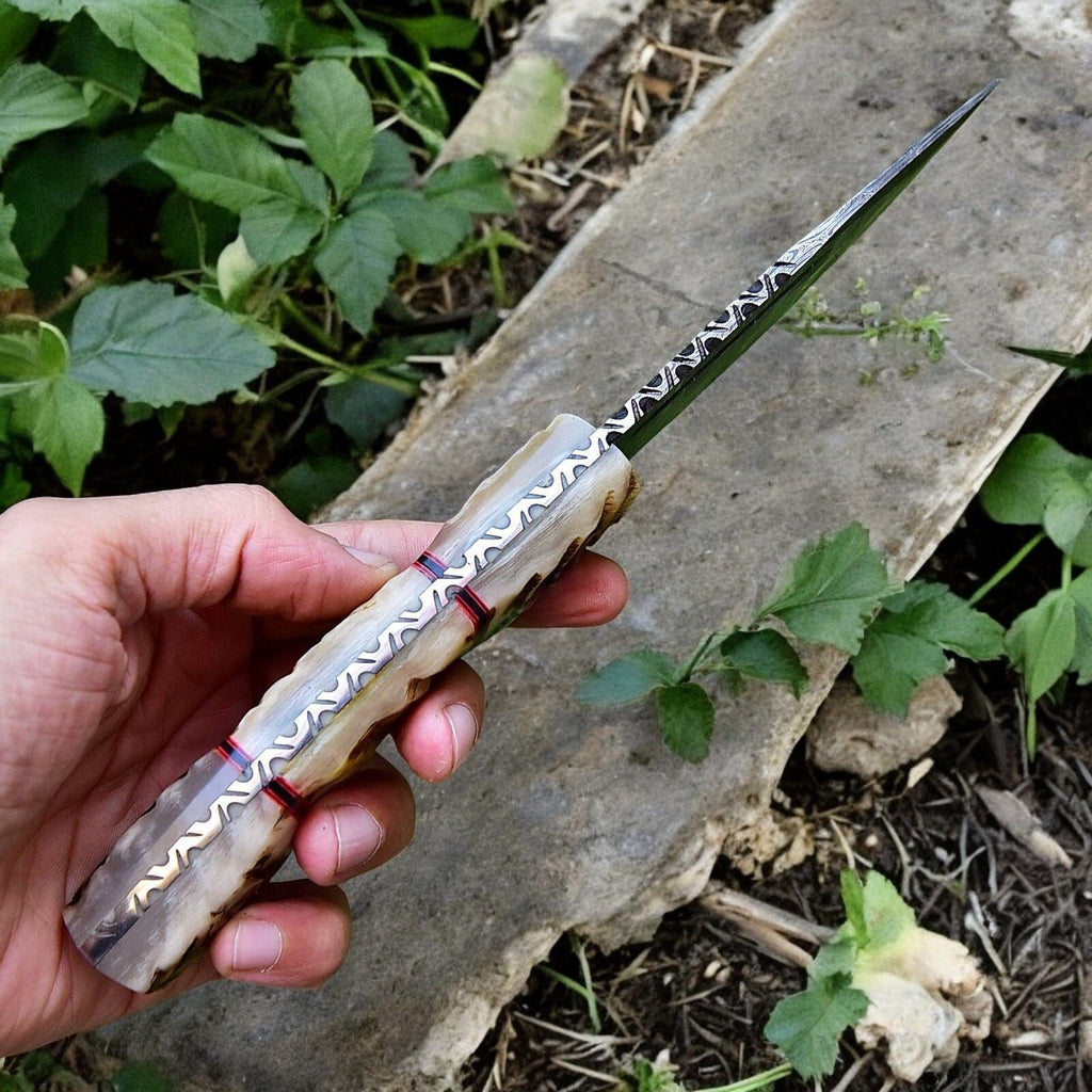 Handmade Damascus Hunting Knife with Sheep Horn Handle Damascus Knife Store