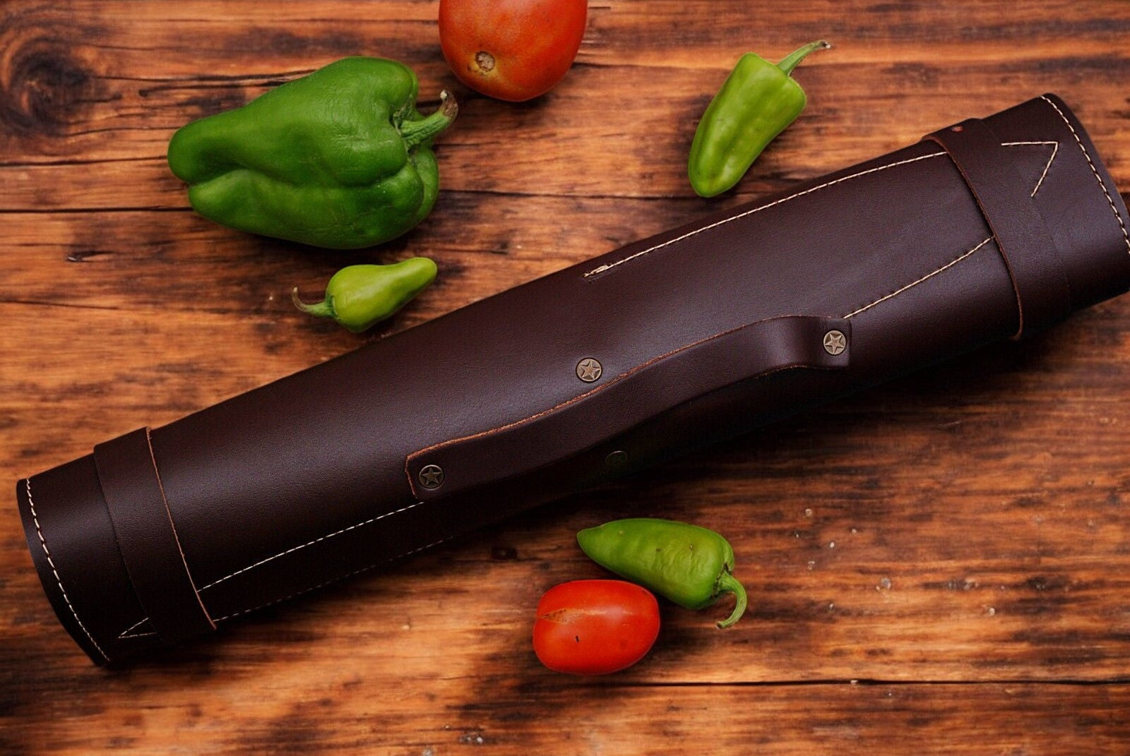 Handmade Damascus Kitchen Knives Set with Leather Roll Damascus Knife Store