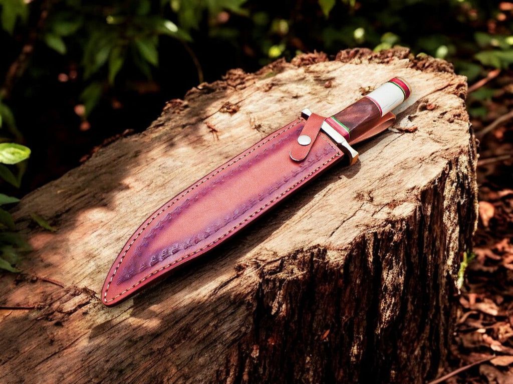 Handmade Damascus Bowie Knife – Bone & Rosewood Handle Damascus Knife Store