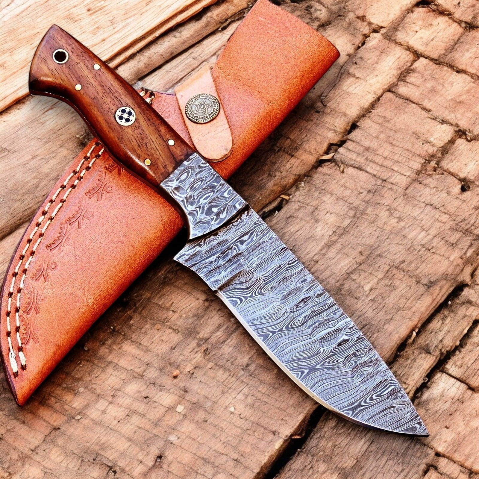 Handmade Damascus Hunting Knife with Wood Handle – 10" Damascus Knife Store