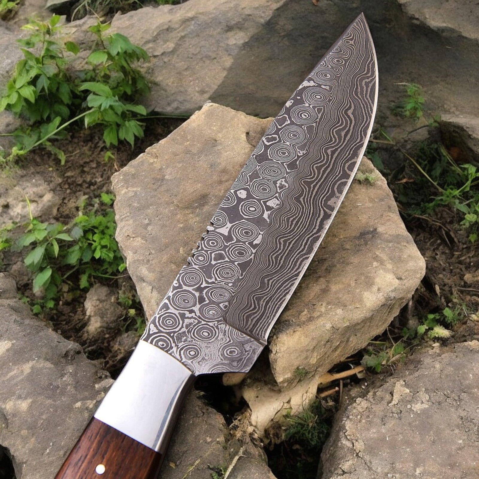 Handmade Damascus Hunting Knife | Sheep Horn & Rosewood Damascus Knife Store
