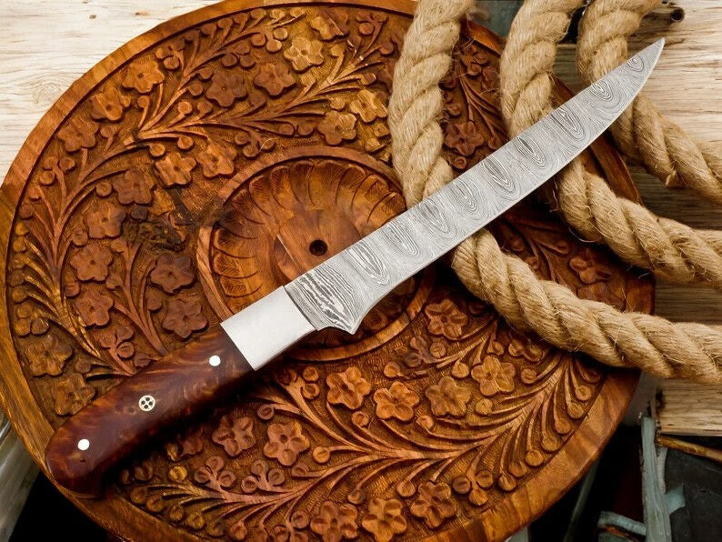 Handmade Damascus Fillet Knife with Rosewood Handle Damascus Knife Store