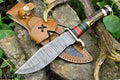Handmade Damascus Hunting Knife – Antler & Wood Handle Damascus Knife Store