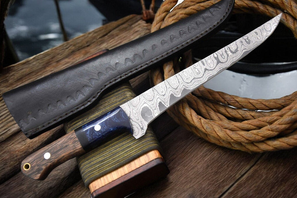 Handmade Damascus Fillet Knife – Olivewood & Resin Handle Damascus Knife Store