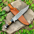 Handmade Damascus Bowie Knife – 15" with Wenge & Antler Damascus Knife Store