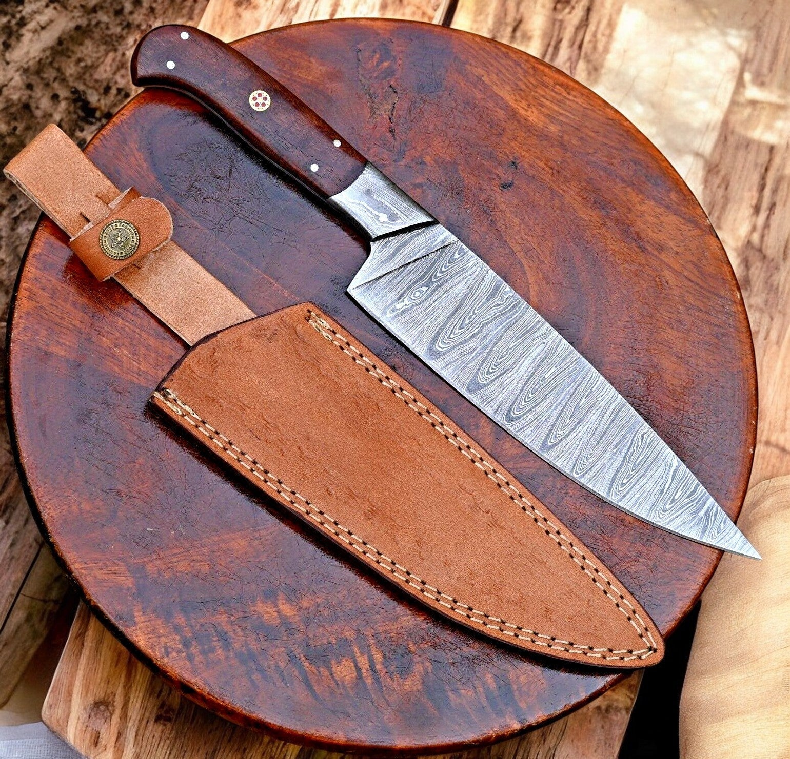 Custom Damascus Chef Knife – Rosewood Handle, 13" Damascus Knife Store