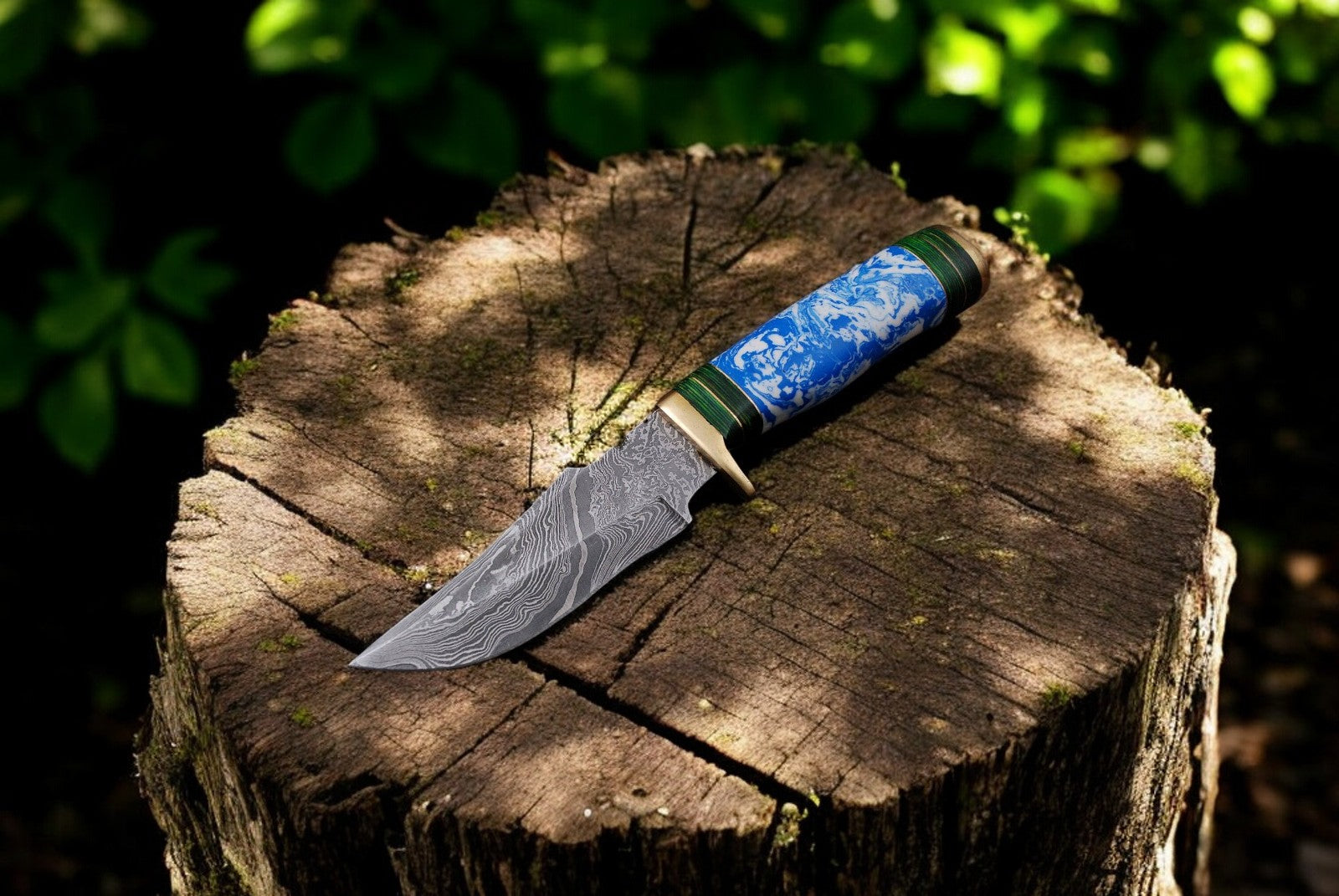 Handmade Damascus Hunting Knife with Epoxy Resin Handle Damascus Knife Store