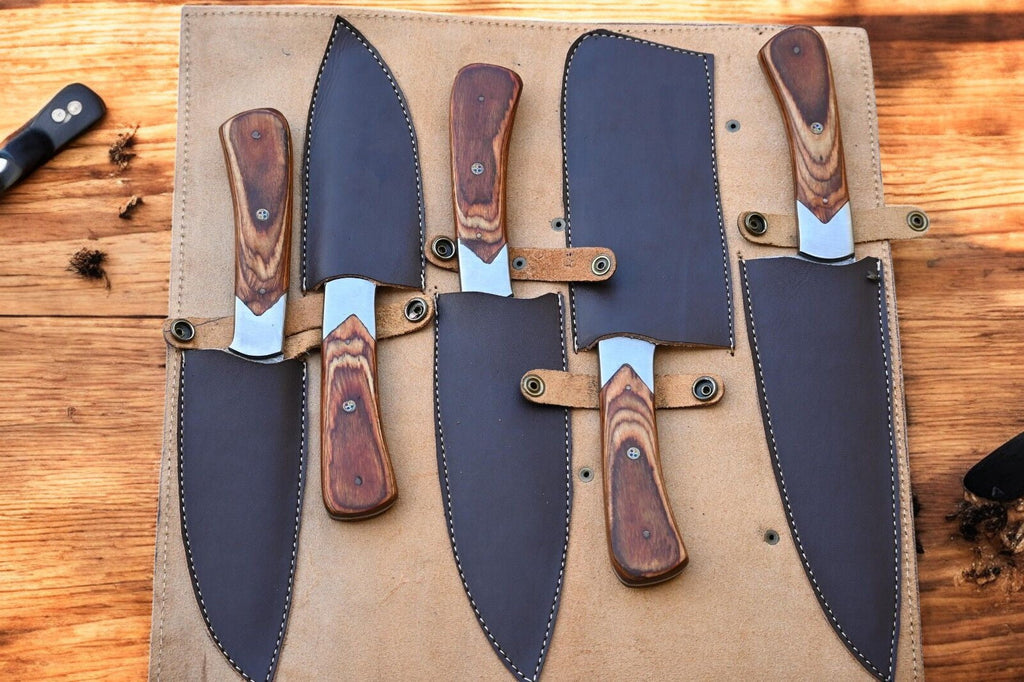 Handmade Damascus Kitchen Knives Set – Exotic Wood Handles Damascus Knife Store