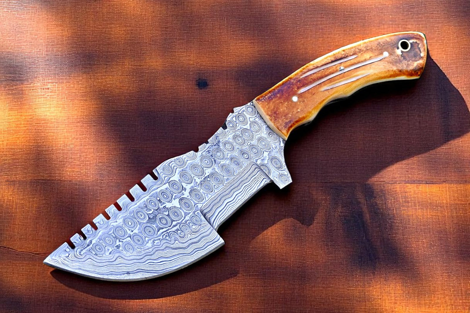 Handmade Damascus Hunting Knife with Camel Bone Handle Damascus Knife Store
