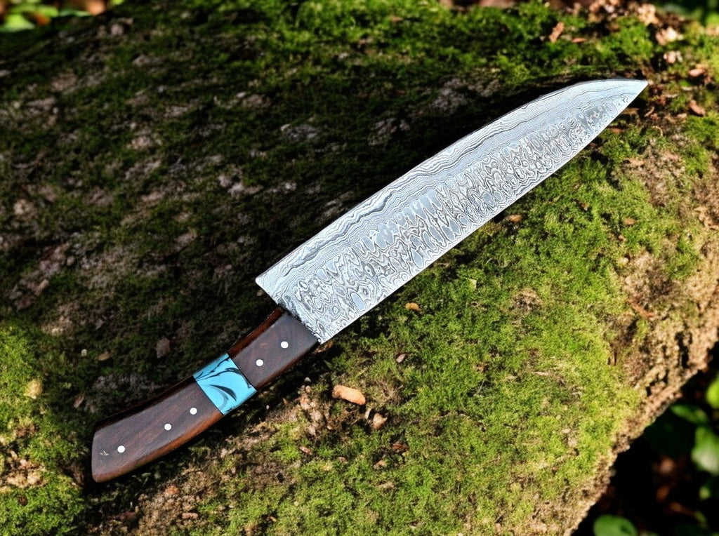 Custom Handmade Damascus Hunting Knife – 13" with Rosewood Handle Damascus Knife Store