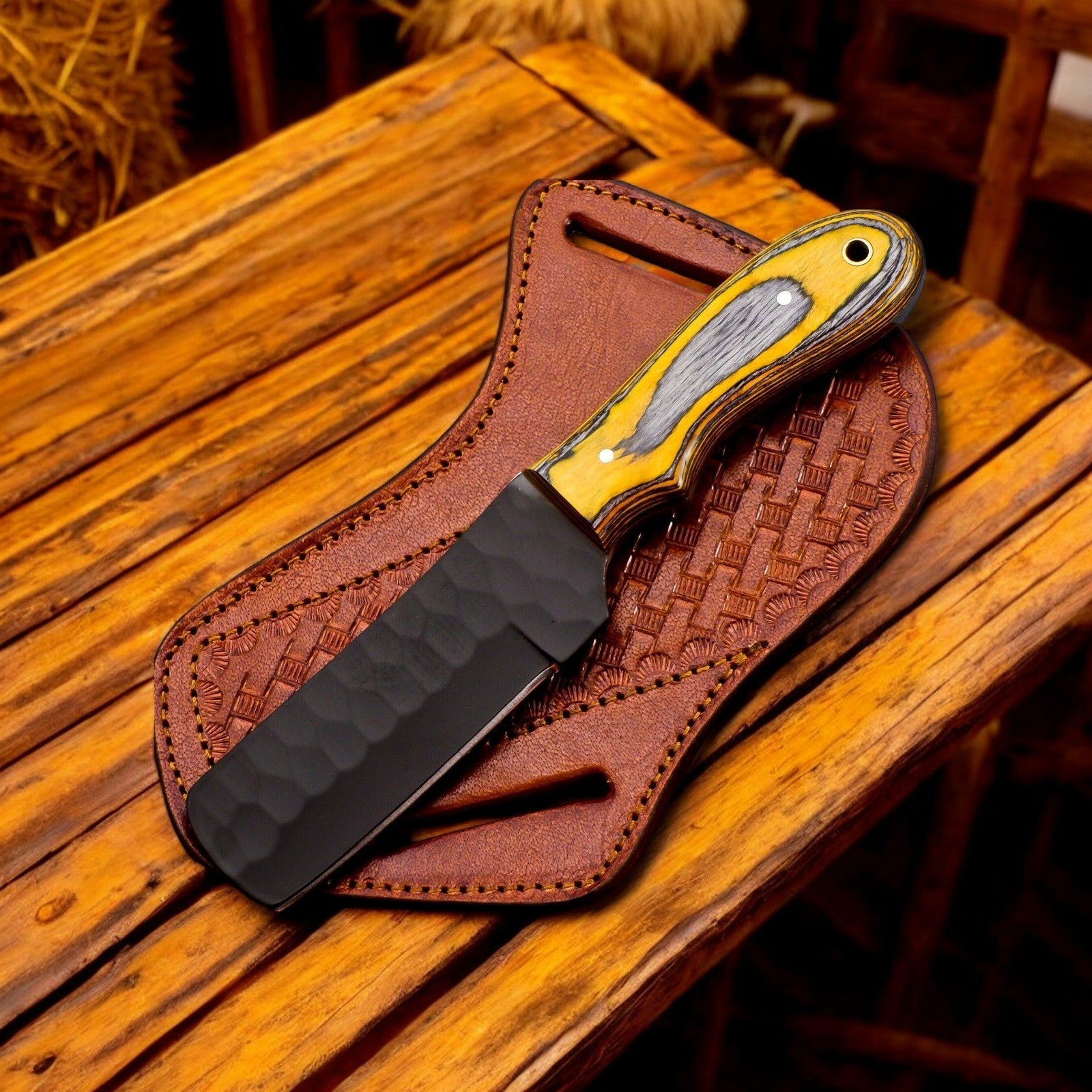 Custom Handmade Bull Cutter Knife – 8" High Carbon Steel Damascus Knife Store