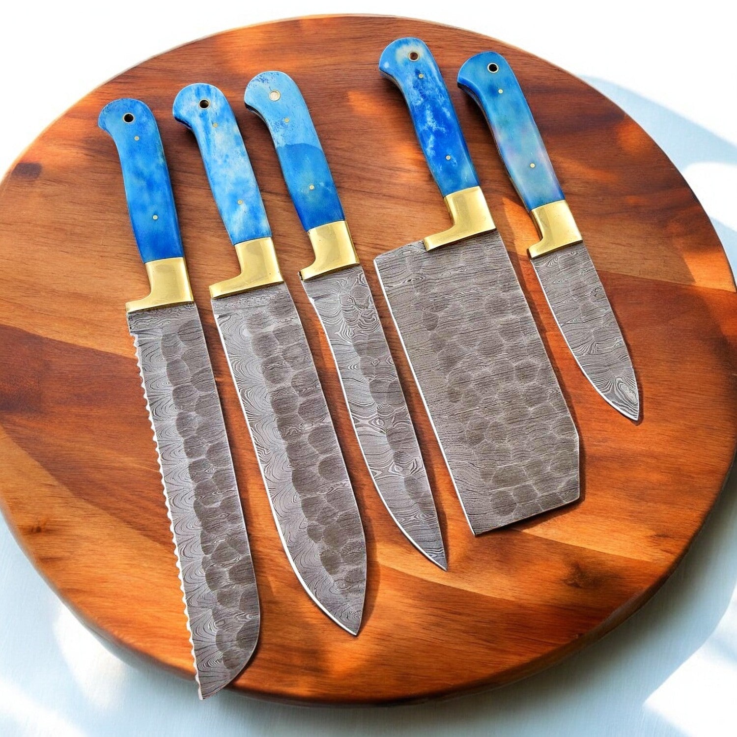 Handmade Damascus Kitchen Knives Set with Bone Handles Damascus Knife Store