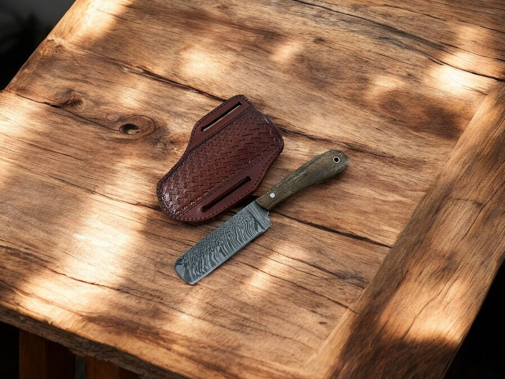 Handmade Damascus Bull Cutter Knife with Walnut Handle Damascus Knife Store