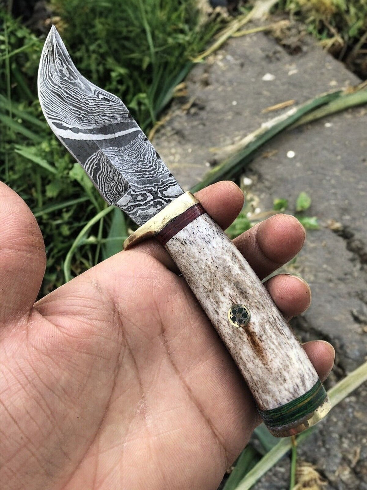 Custom Handmade Damascus Hunting Knife – 7.5” with Bone Handle Damascus Knife Store
