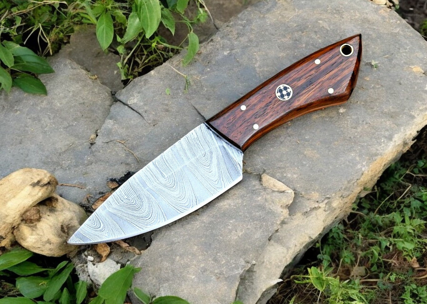 Handmade Damascus Hunting Knife with Rosewood Handle Damascus Knife Store