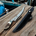 Premium Damascus Fillet Knife – Antler Horn Handle, 13" Damascus Knife Store