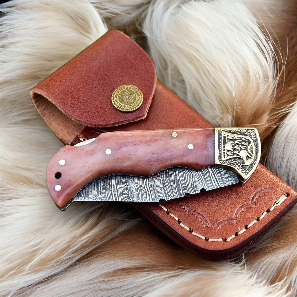 Custom Handmade Damascus Steel Pocket Clip Knife - 3" Blade Damascus Knife Store