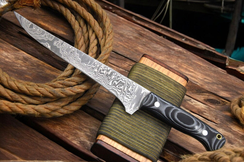 Handmade Damascus Fillet Knife with G-10 Micarta Handle Damascus Knife Store