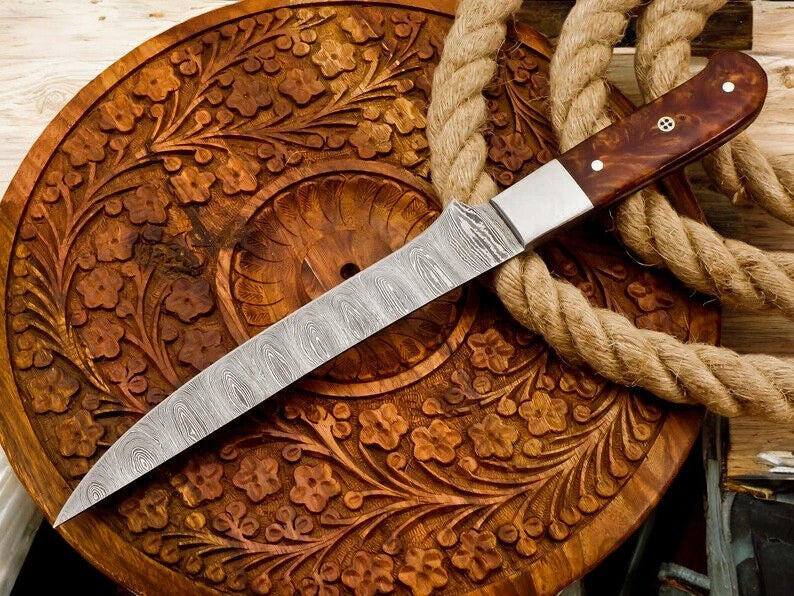Handmade Damascus Fillet Knife with Rosewood Handle Damascus Knife Store