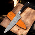 13" Custom Handmade Damascus Chef Knife with Sheath Damascus Knife Store