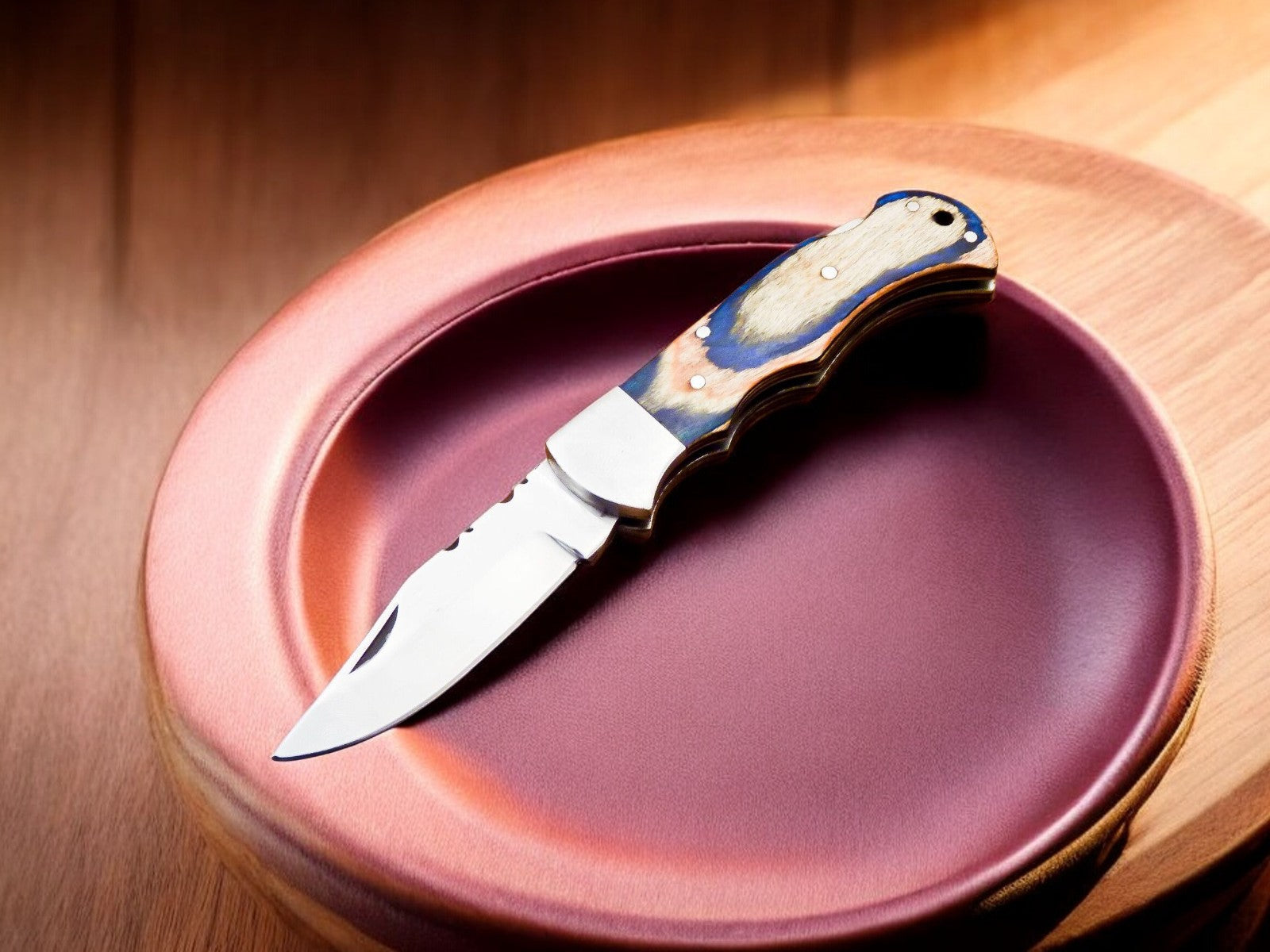Handmade Stainless Steel Pocket Knife with Exotic Wood Damascus Knife Store