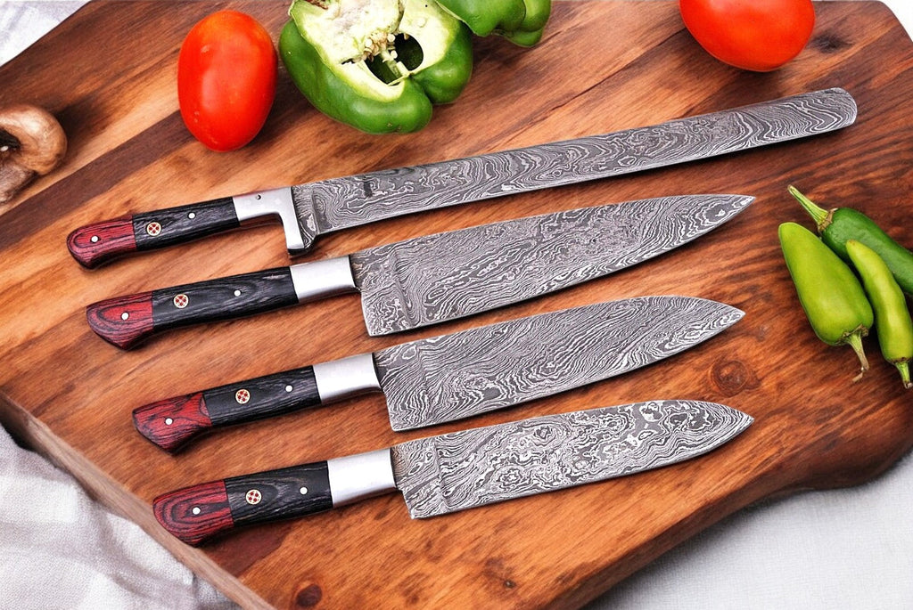 Handmade Damascus Kitchen Knives Set with Exotic Wood Handles Damascus Knife Store