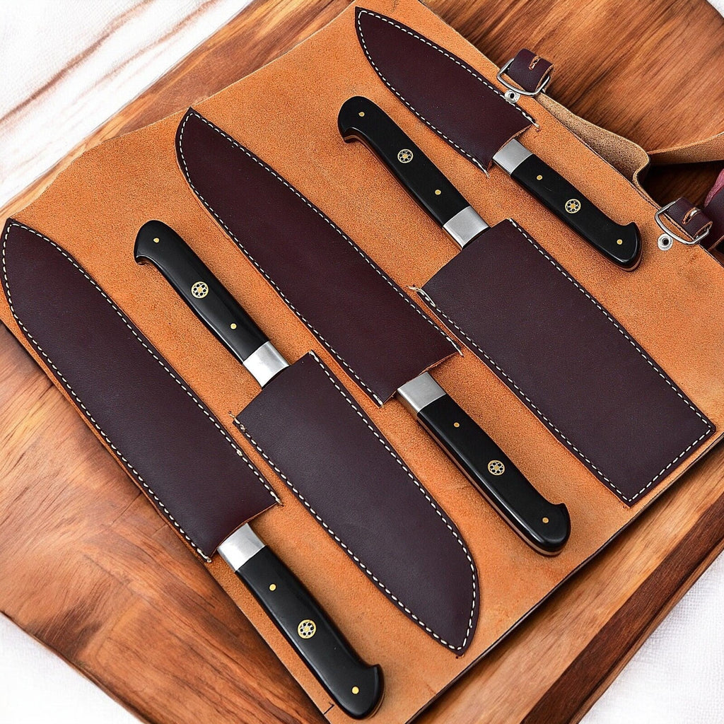 Handmade Damascus Kitchen Knives Set – Buffalo Horn Handle Damascus Knife Store