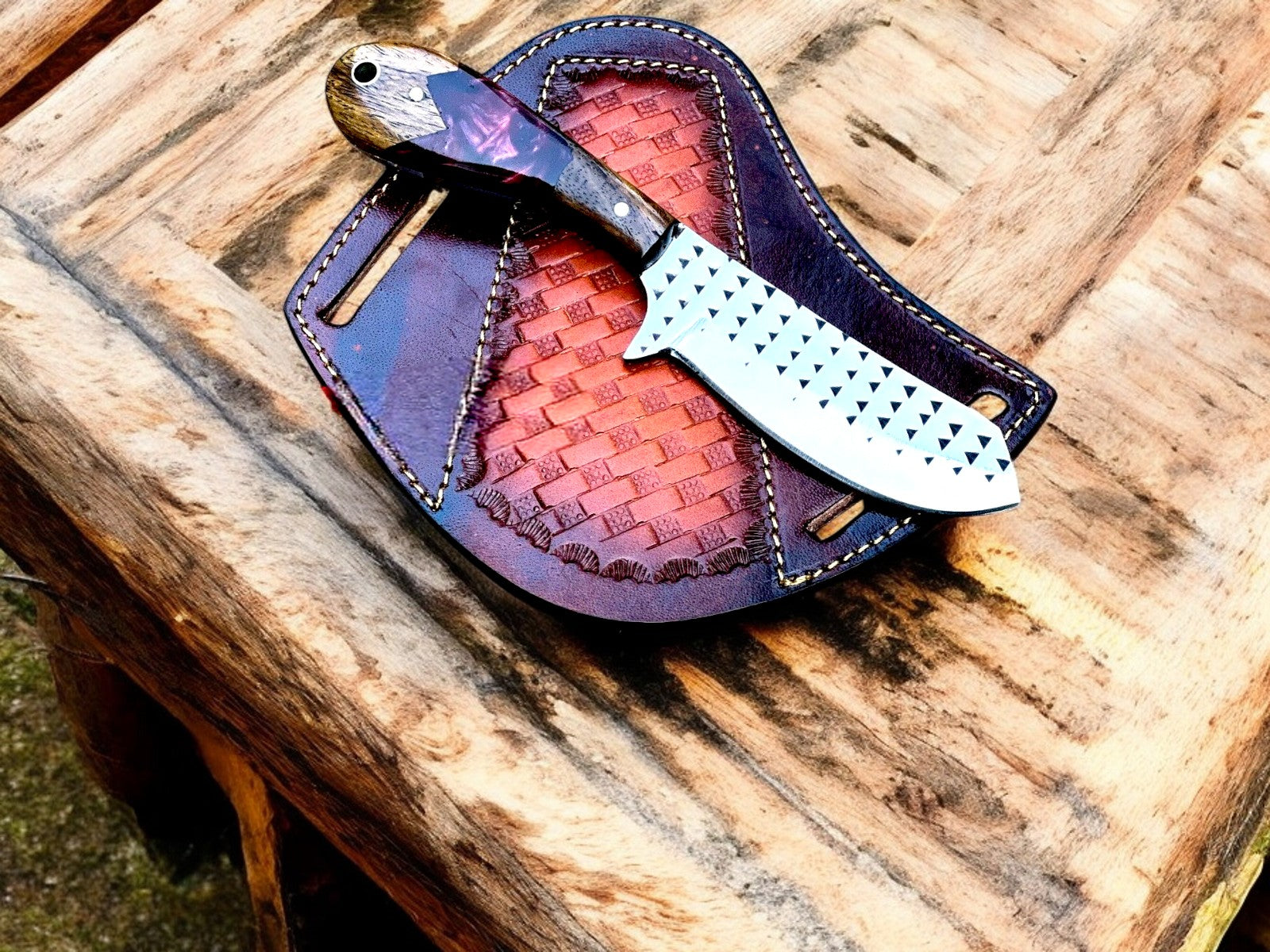 Handmade Cowboy Knife – Rosewood & Epoxy Handle, 8" Damascus Knife Store