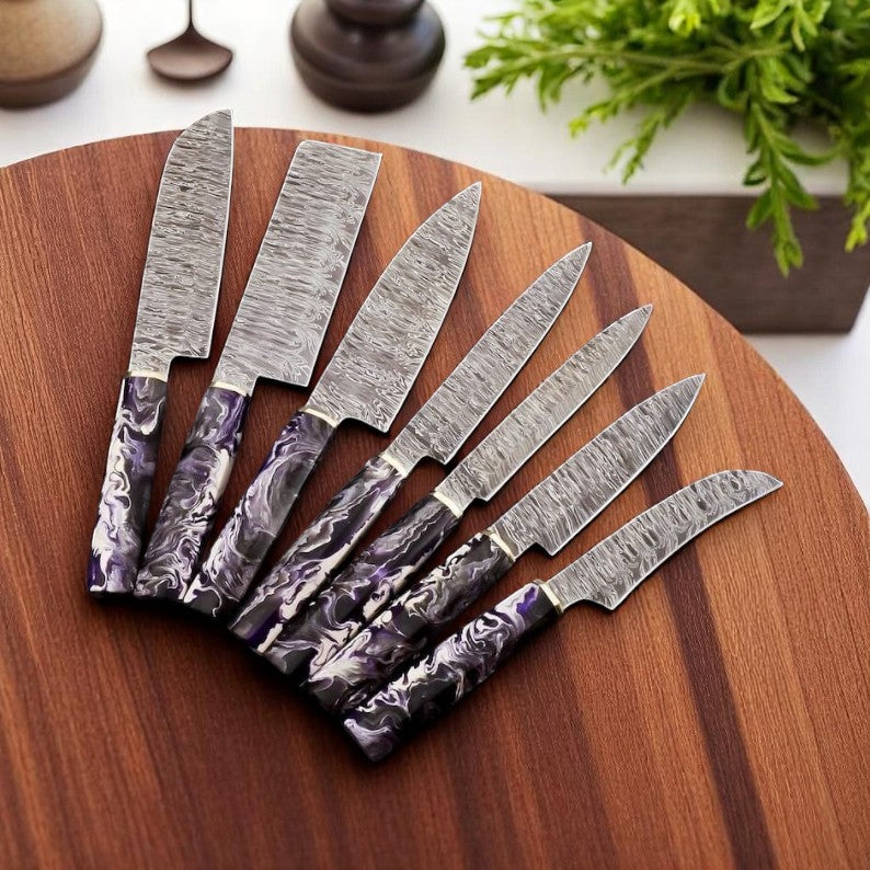 Premium Damascus Knife Set with Leather Roll Damascus Knife Store
