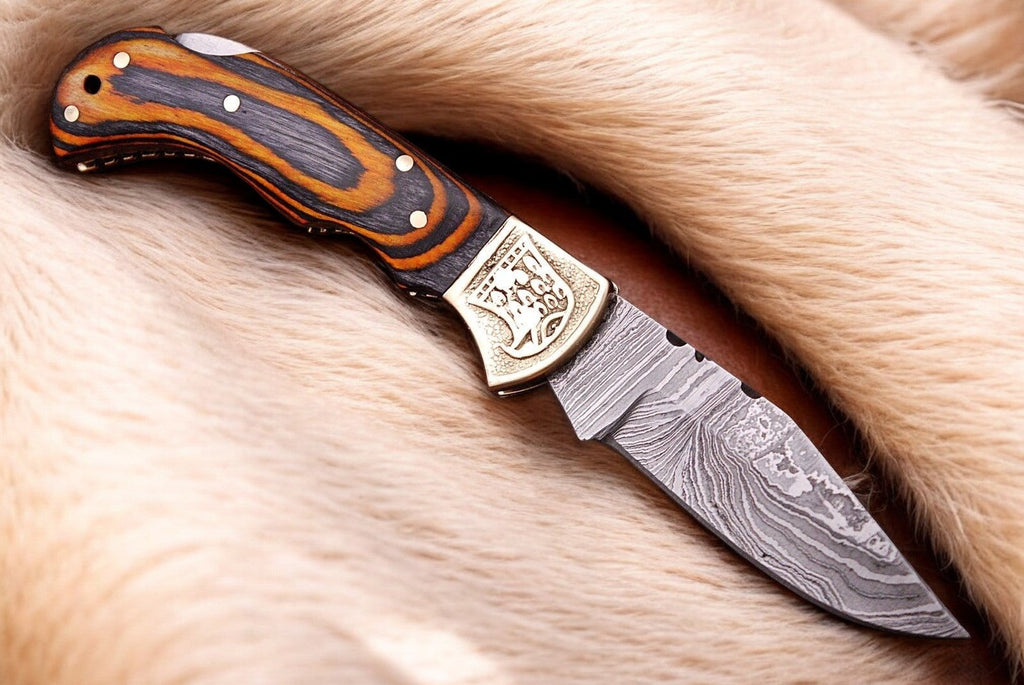 Custom Handmade Damascus Pocket Knife with Exotic Wood Handle Damascus Knife Store
