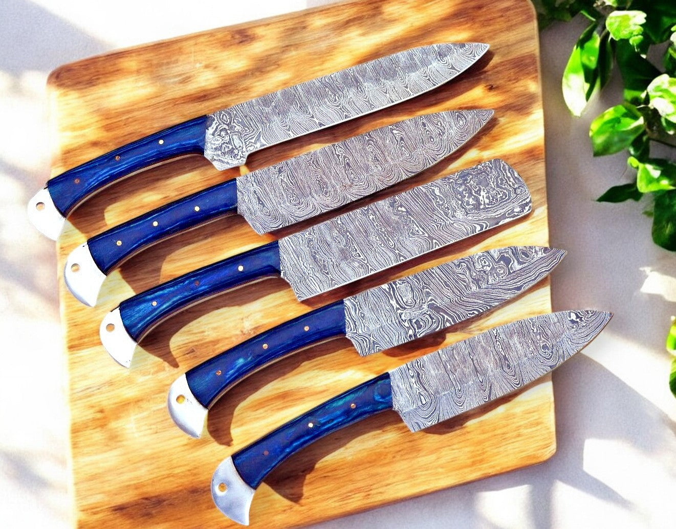 Handmade Damascus Kitchen Knives Set with Exotic Wood Damascus Knife Store