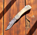 Handmade Damascus Pocket Knife with Bone Handle - 3" Damascus Knife Store